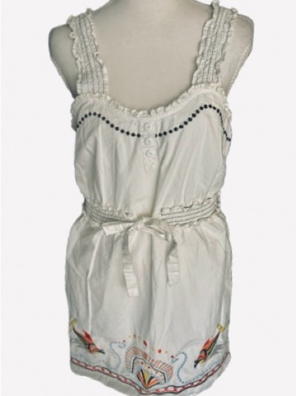Embroidered Fish & Shell Cotton Dress ARYEH Boho Cottagecore Resortwear Beach